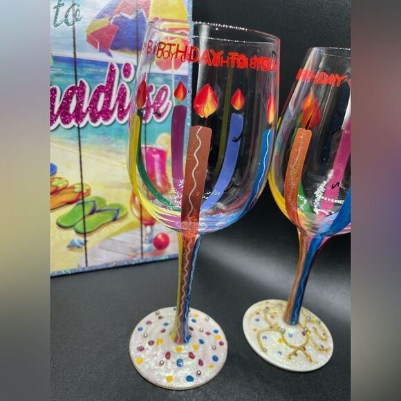 S❤️LD❣️ LOLITA Set of 2 “Happy Birthday” *Love my Wine Hand-painted Wine Glasses - Picture 9 of 9